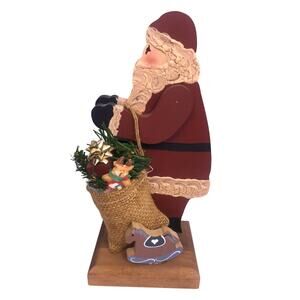 Vintage Handmade Wooden Folk Art Hand Painted Santa Claus Stand Display Decor